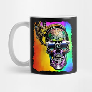 Rainbow Steampunk Skull with Sunglasses Mug